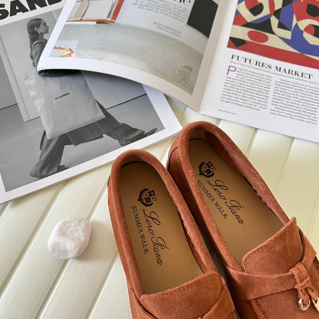 Loro Piana the iconic Summer Charms Walk Loafers for Unisex (Male and Female) Dusty Orange Colour Pre Order