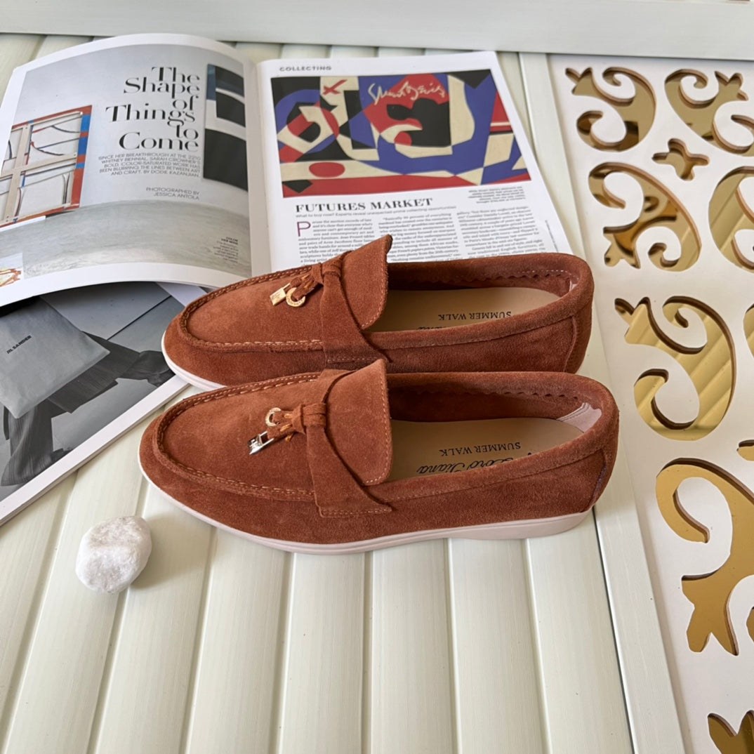 Loro Piana the iconic Summer Charms Walk Loafers for Unisex (Male and Female) Dusty Orange Colour Pre Order