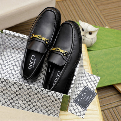 GG Matte Black Leather Shoes for Men Pre Order