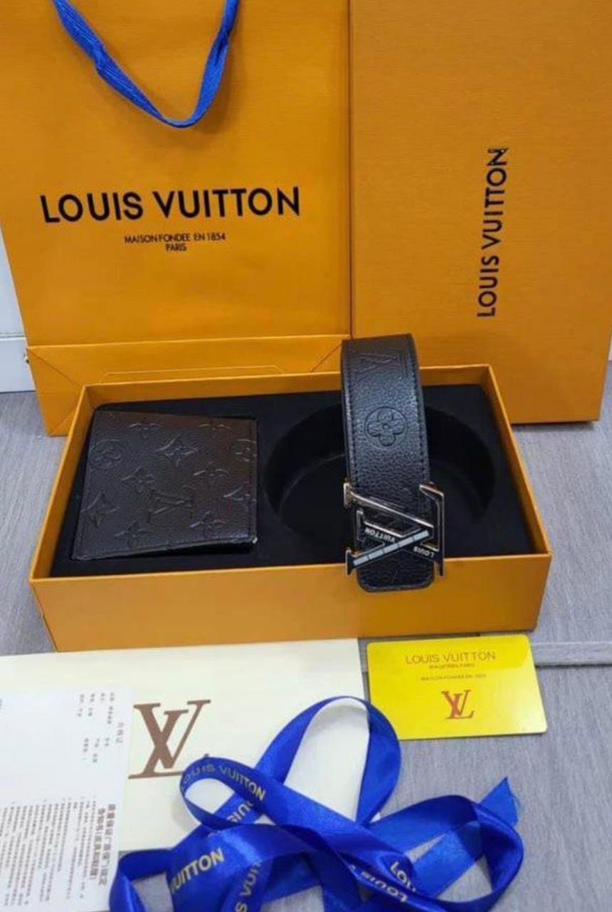 Luxury Brand L V Lou-is Vuit-ton  Belt and Wallet set for Men