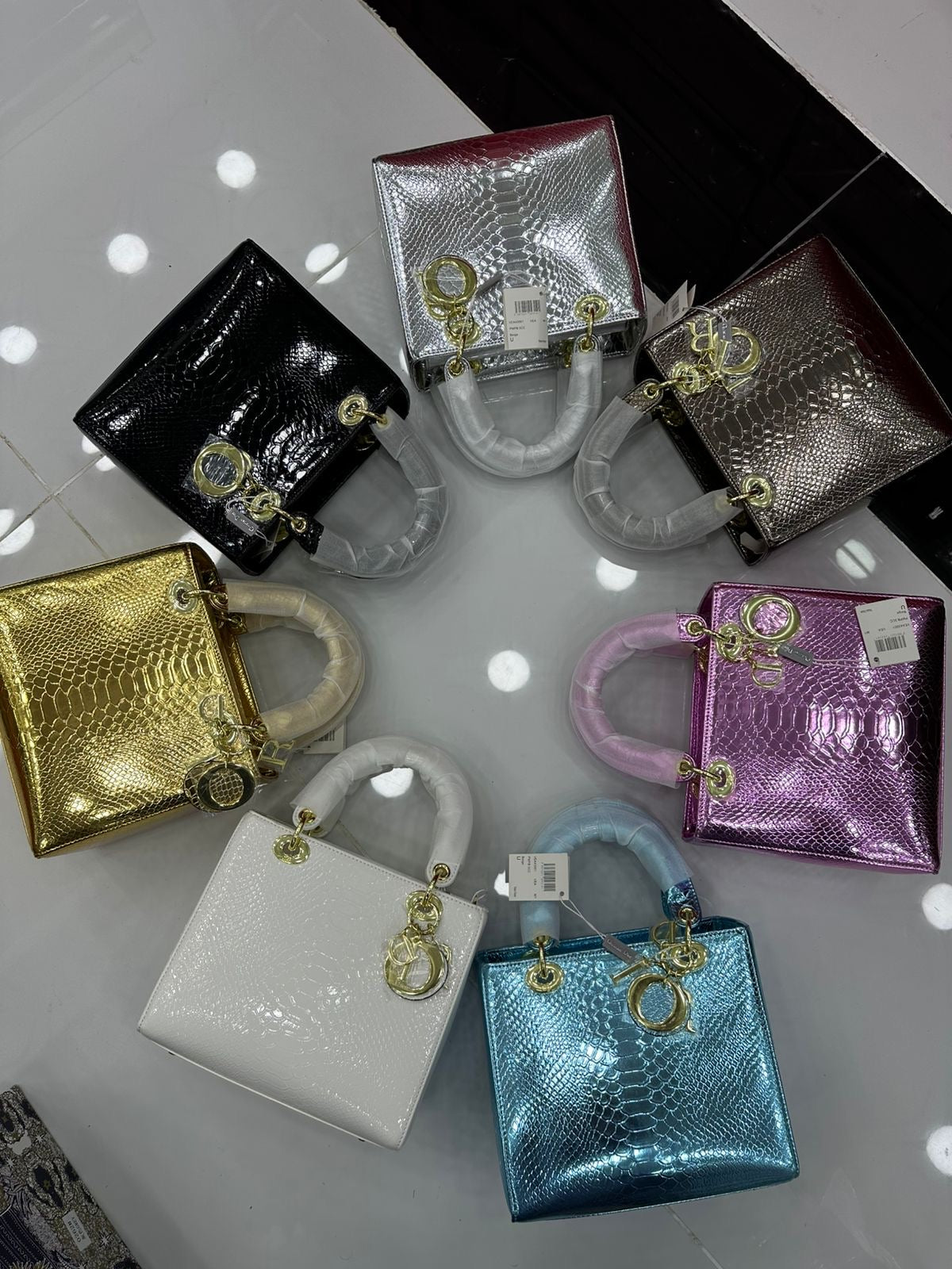 Designer Brand CD Cris-tian Di-or Lady bag Metallic Colours Hand bag for Women