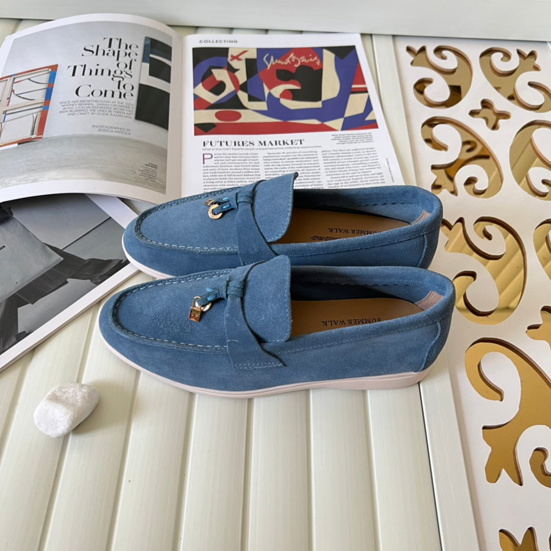 Loro Piana the iconic Summer Charms Walk Loafers for Unisex (Male and Female) Blue Fluorite Colour Pre Order