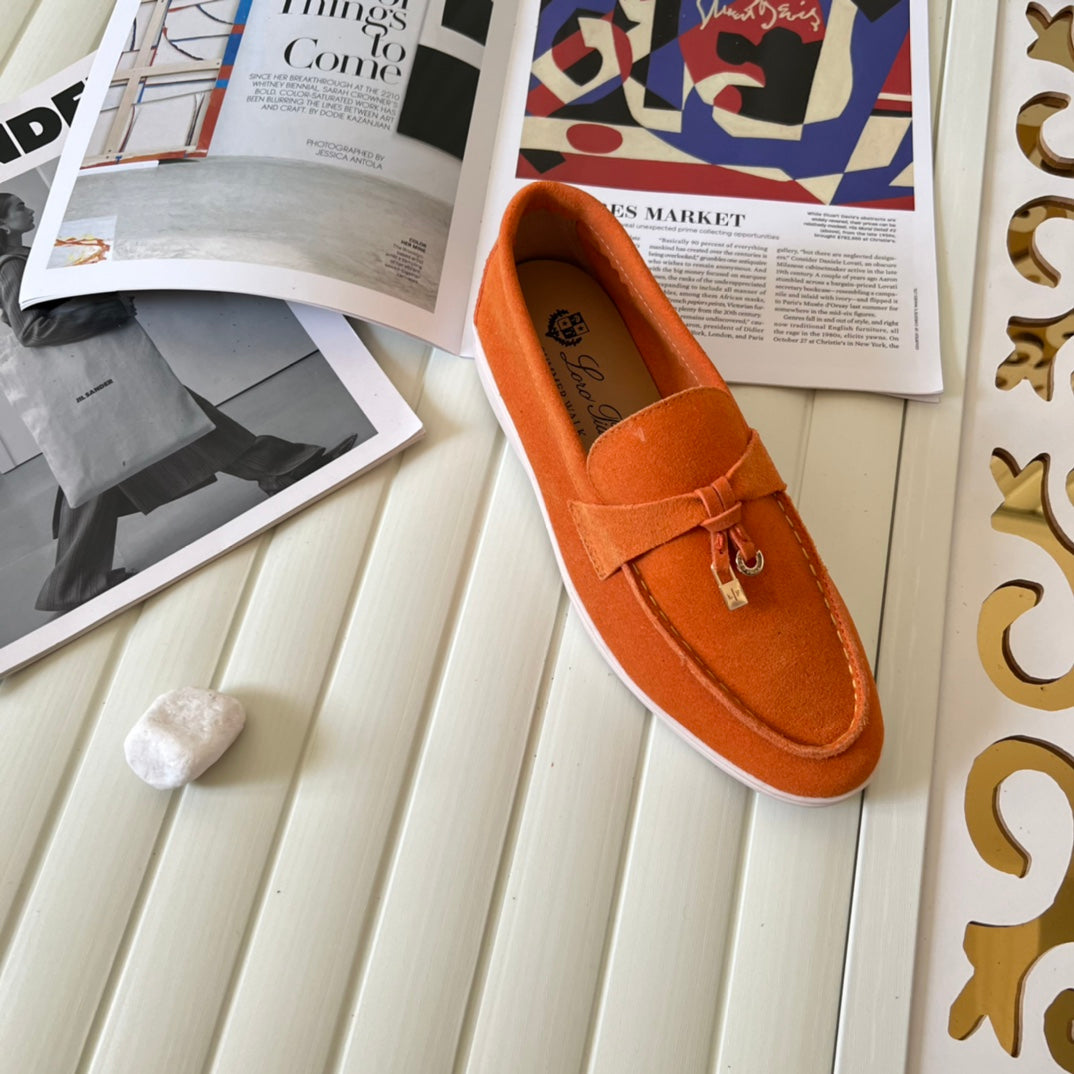 Loro Piana the iconic Summer Charms Walk Loafers for Unisex (Male and Female) Dusty Orange Colour Pre Order