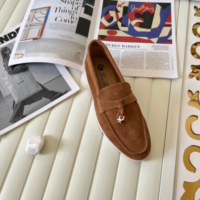 Loro Piana the iconic Summer Charms Walk Loafers for Unisex (Male and Female) Dark Honey Colour Pre Order