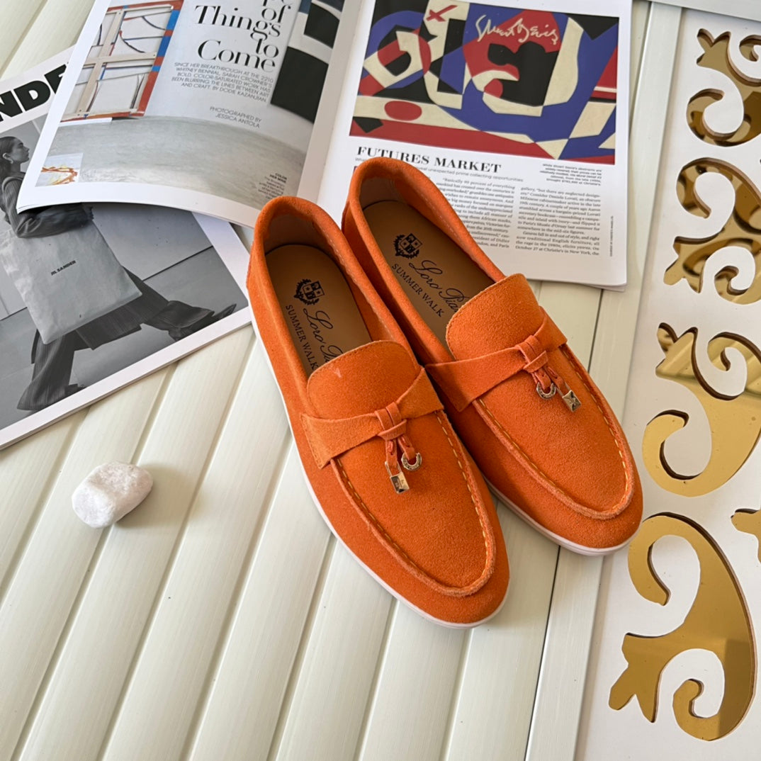 Loro Piana the iconic Summer Charms Walk Loafers for Unisex (Male and Female) Dusty Orange Colour Pre Order