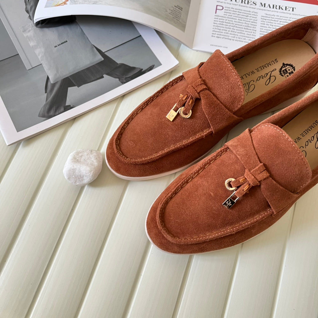 Loro Piana the iconic Summer Charms Walk Loafers for Unisex (Male and Female) Dusty Orange Colour Pre Order