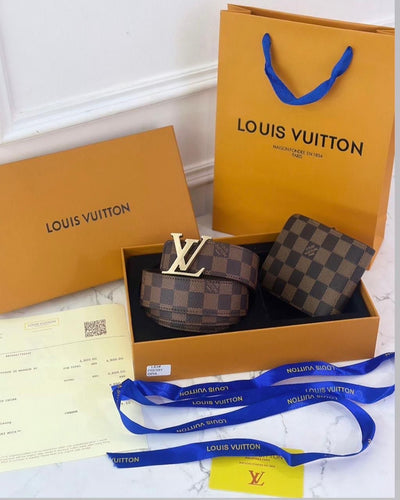 Luxury Brand L V Lou-is Vuit-ton  Belt and Wallet set for Men