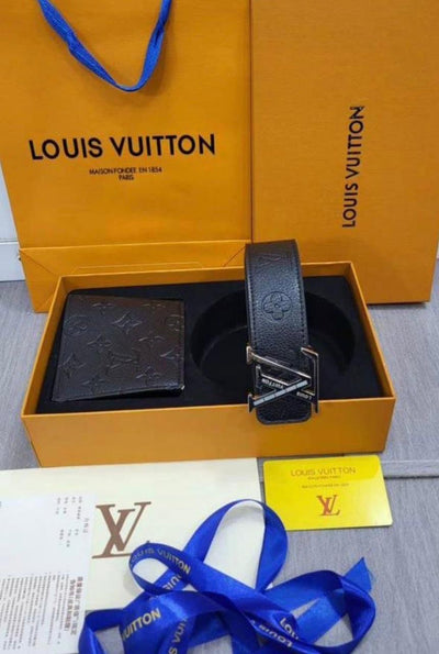 Luxury Brand L V Lou-is Vuit-ton  Belt and Wallet set for Men