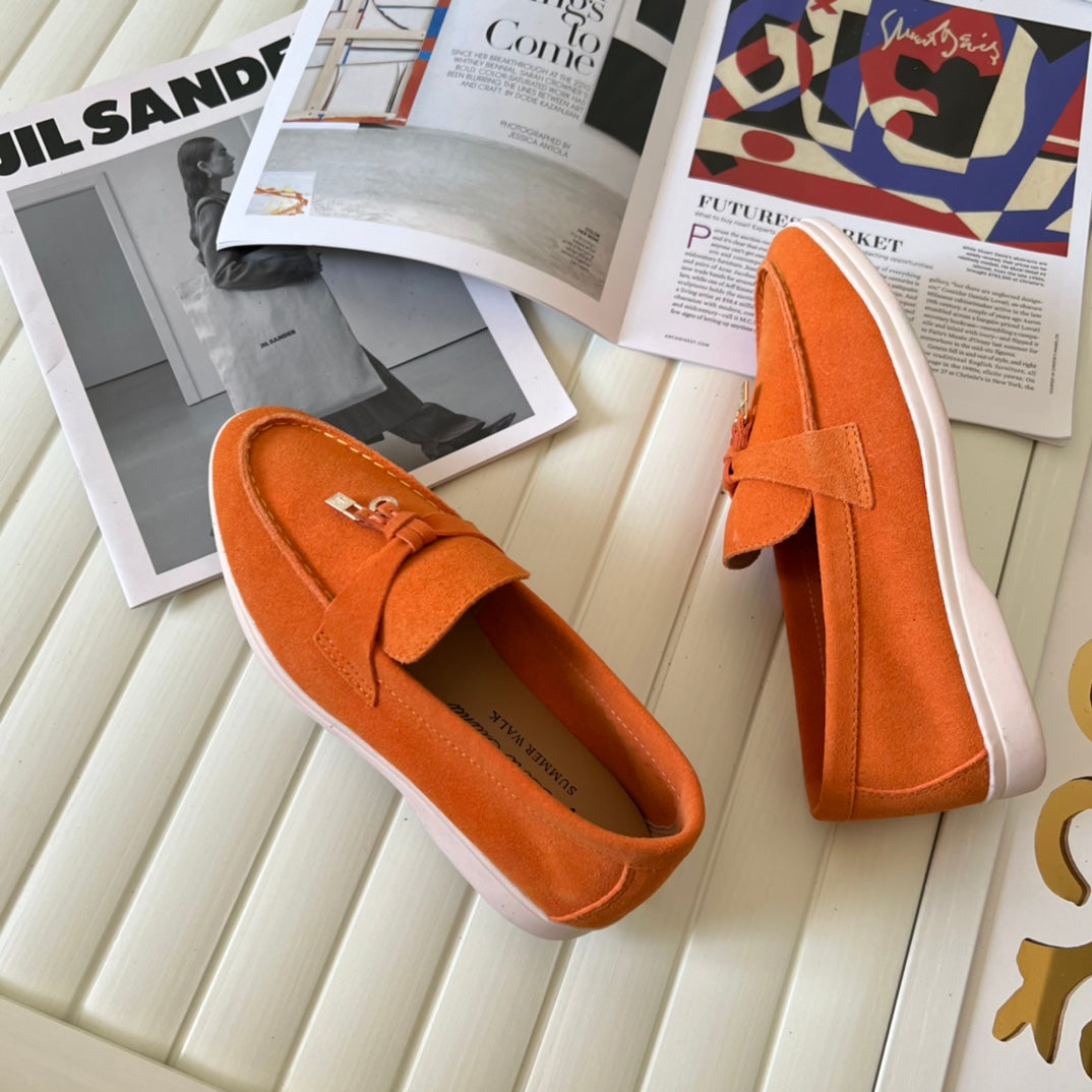 Loro Piana the iconic Summer Charms Walk Loafers for Unisex (Male and Female) Dusty Orange Colour Pre Order