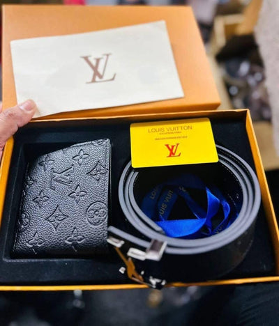 Luxury Brand L V Lou-is Vuit-ton  Belt and Wallet set for Men