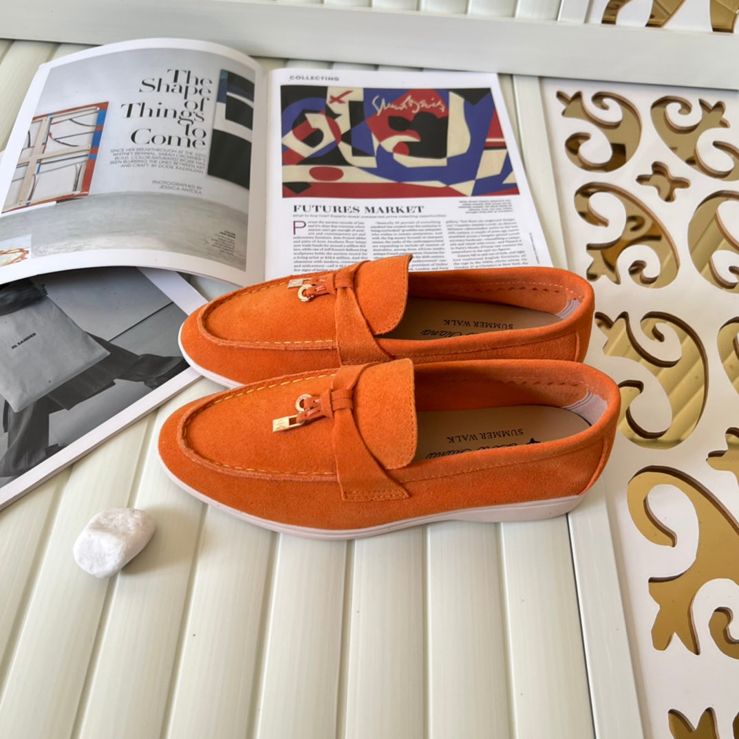 Loro Piana the iconic Summer Charms Walk Loafers for Unisex (Male and Female) Dusty Orange Colour Pre Order