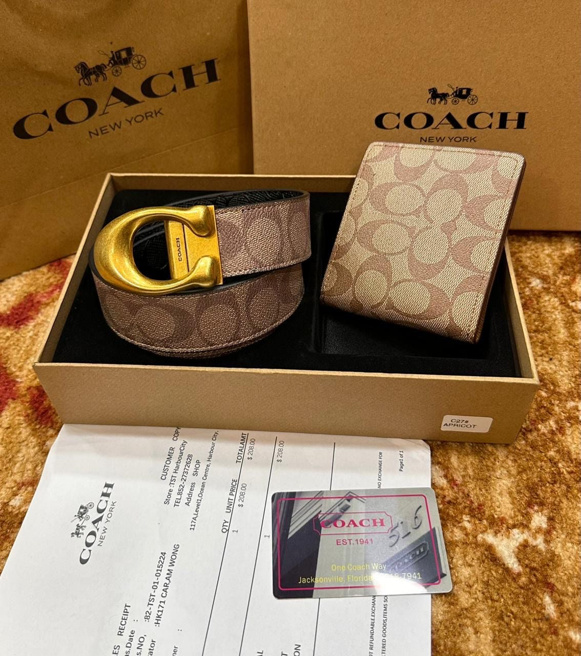 Luxury Brand Co-ach Belt and Wallet set for Men