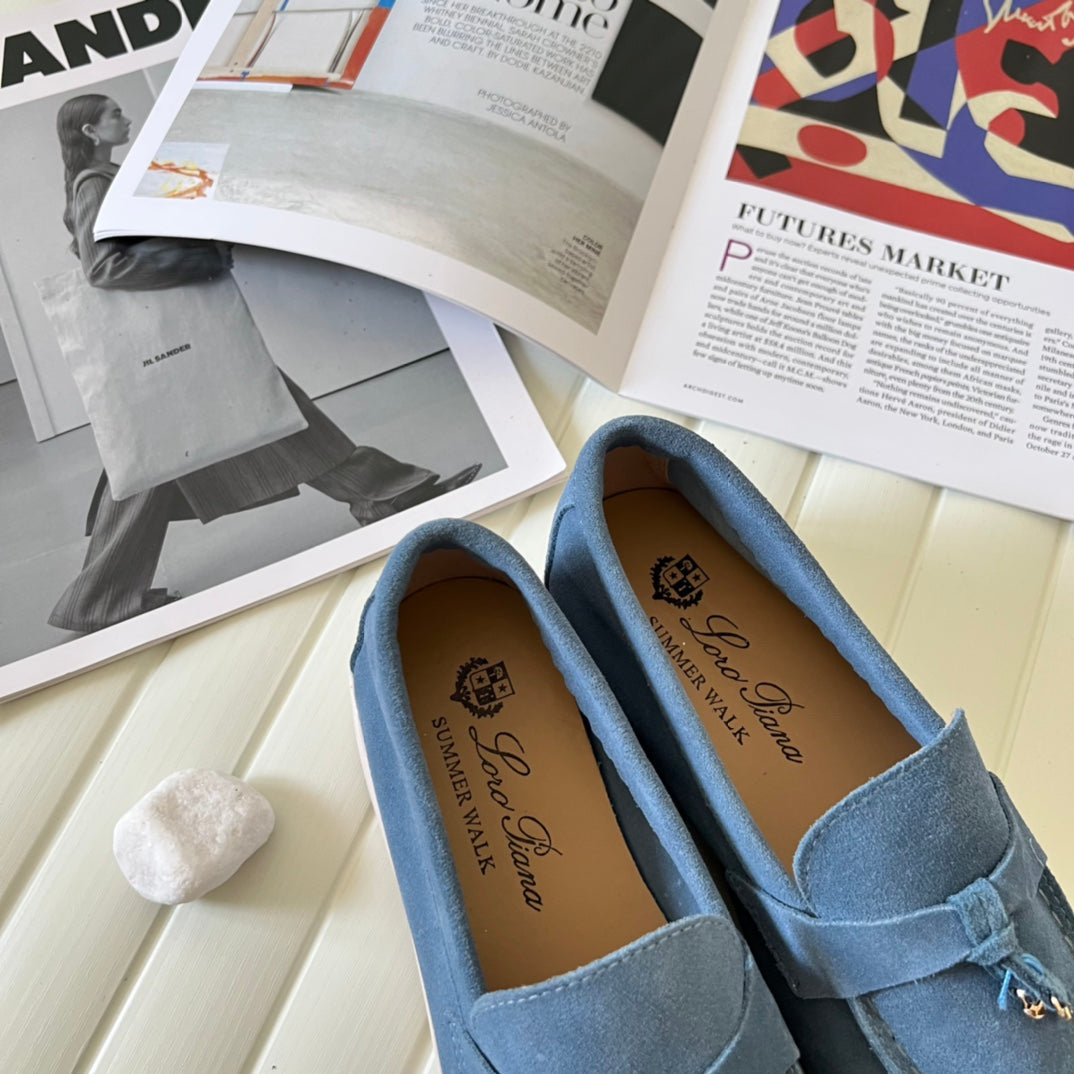 Loro Piana the iconic Summer Charms Walk Loafers for Unisex (Male and Female) Blue Fluorite Colour Pre Order
