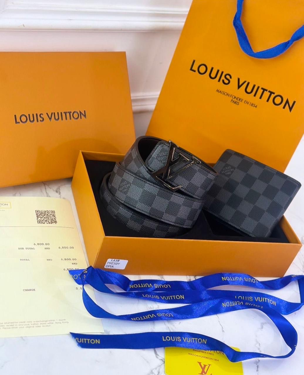 Luxury Brand L V Lou-is Vuit-ton  Belt and Wallet set for Men