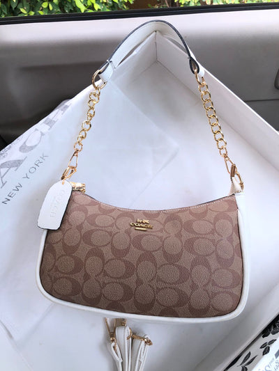 Coach Teri Shoulder Bag with Golden chain strap White