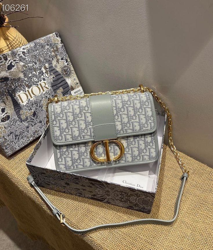 Dior Navy Blue Oblique Canvas and Leather 30 Montaigne Shoulder Bag Grey