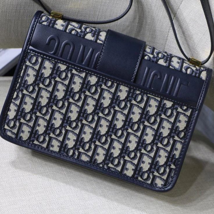 Dior Navy Blue Oblique Canvas and Leather 30 Montaigne Shoulder Bag