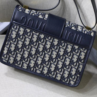 Dior Navy Blue Oblique Canvas and Leather 30 Montaigne Shoulder Bag