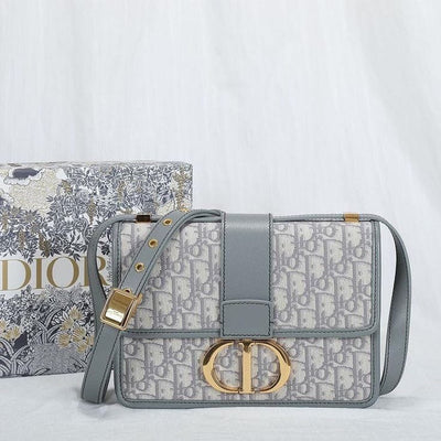 Dior Navy Blue Oblique Canvas and Leather 30 Montaigne Shoulder Bag