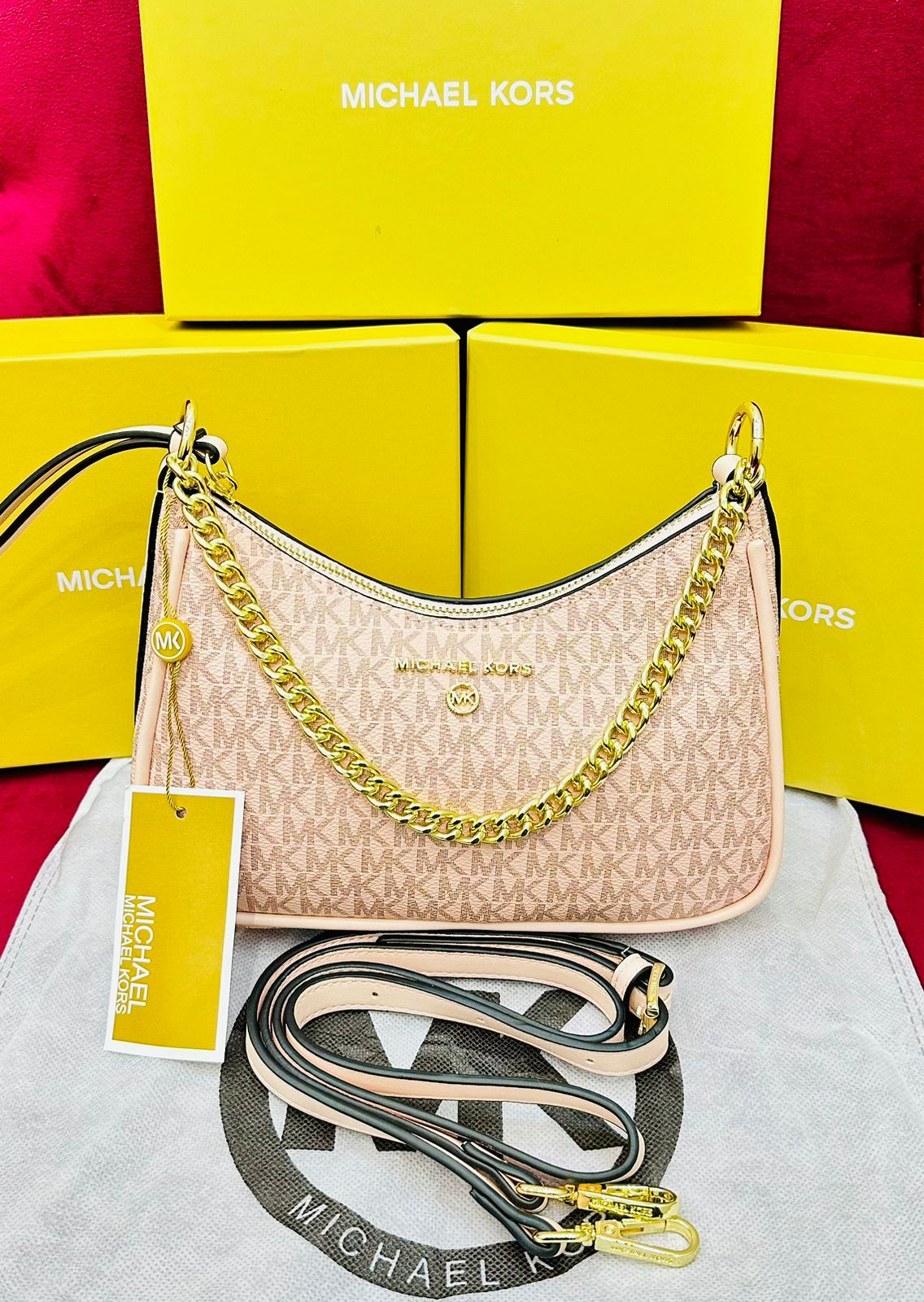 Michael Kors MK Jet Set Charm Small Logo Pochette Shoulder Bag Pink