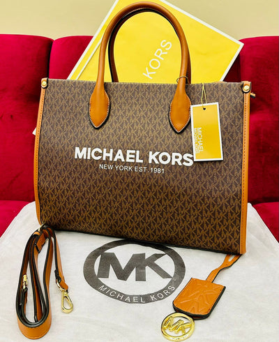 Michael Kors MK Mirella Large Signature Tote Bag Brown