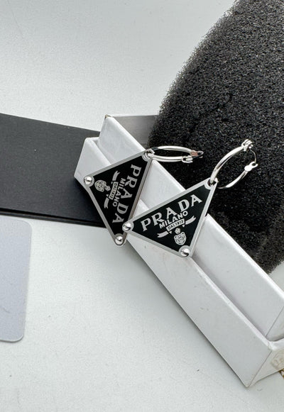 Prada Symbole Triangle Pendant right earring Black