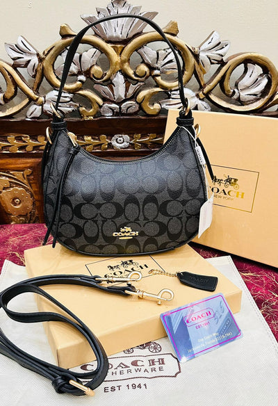 Coach Kleo Hobo Bag in Signature Canvas Black