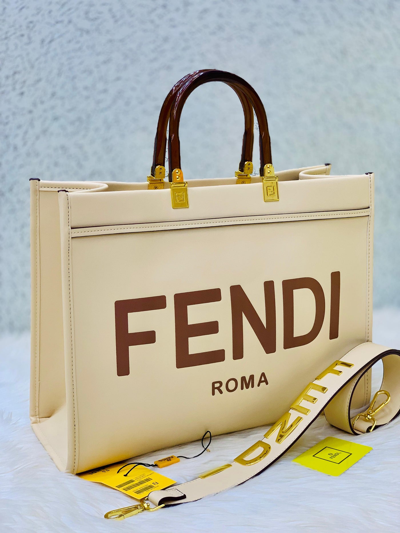 Fendi Sunshine bag Big size with Metal Aplhabets (FENDI) Beige