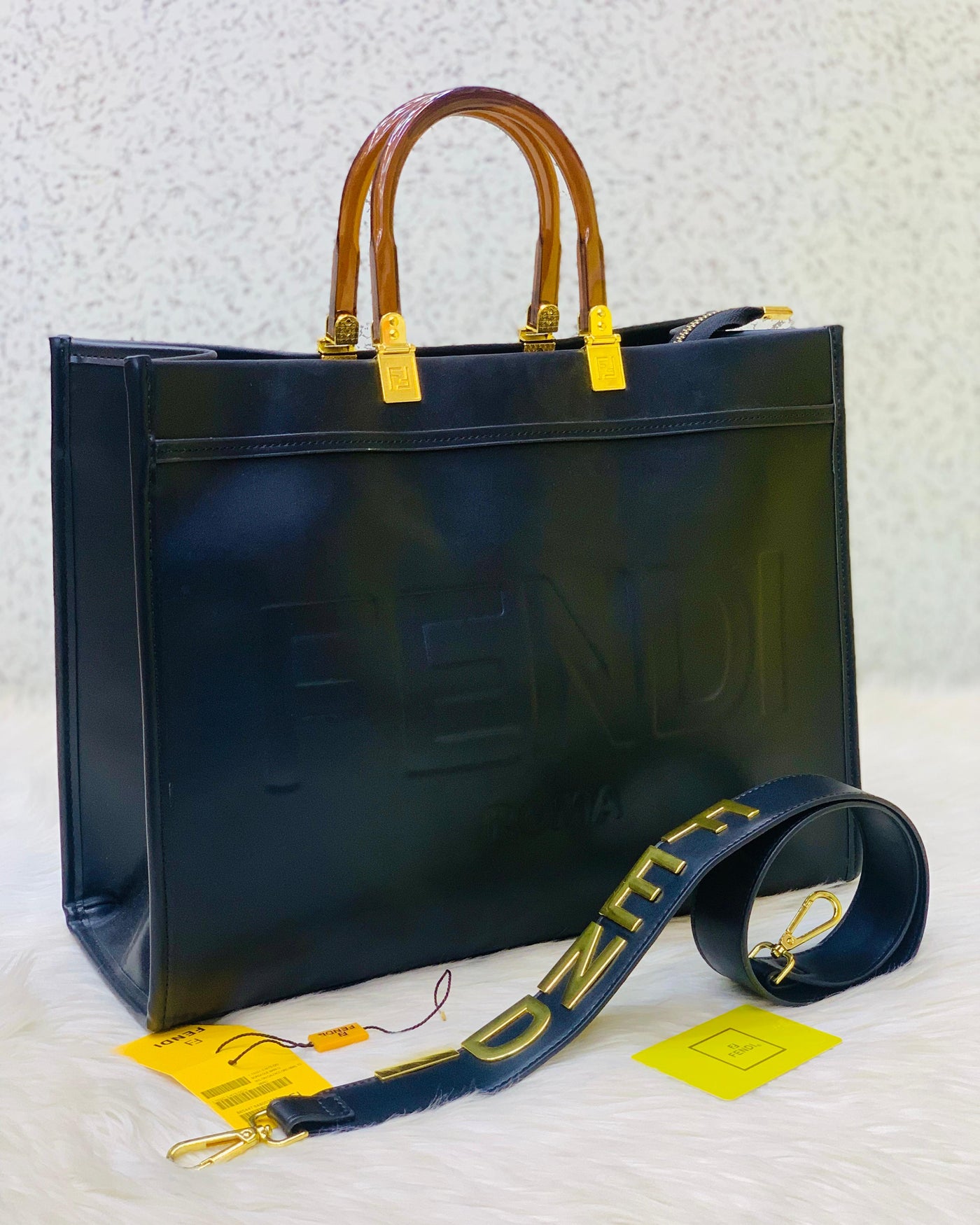 Fendi Sunshine bag Big size with Metal Aplhabets (FENDI) Black