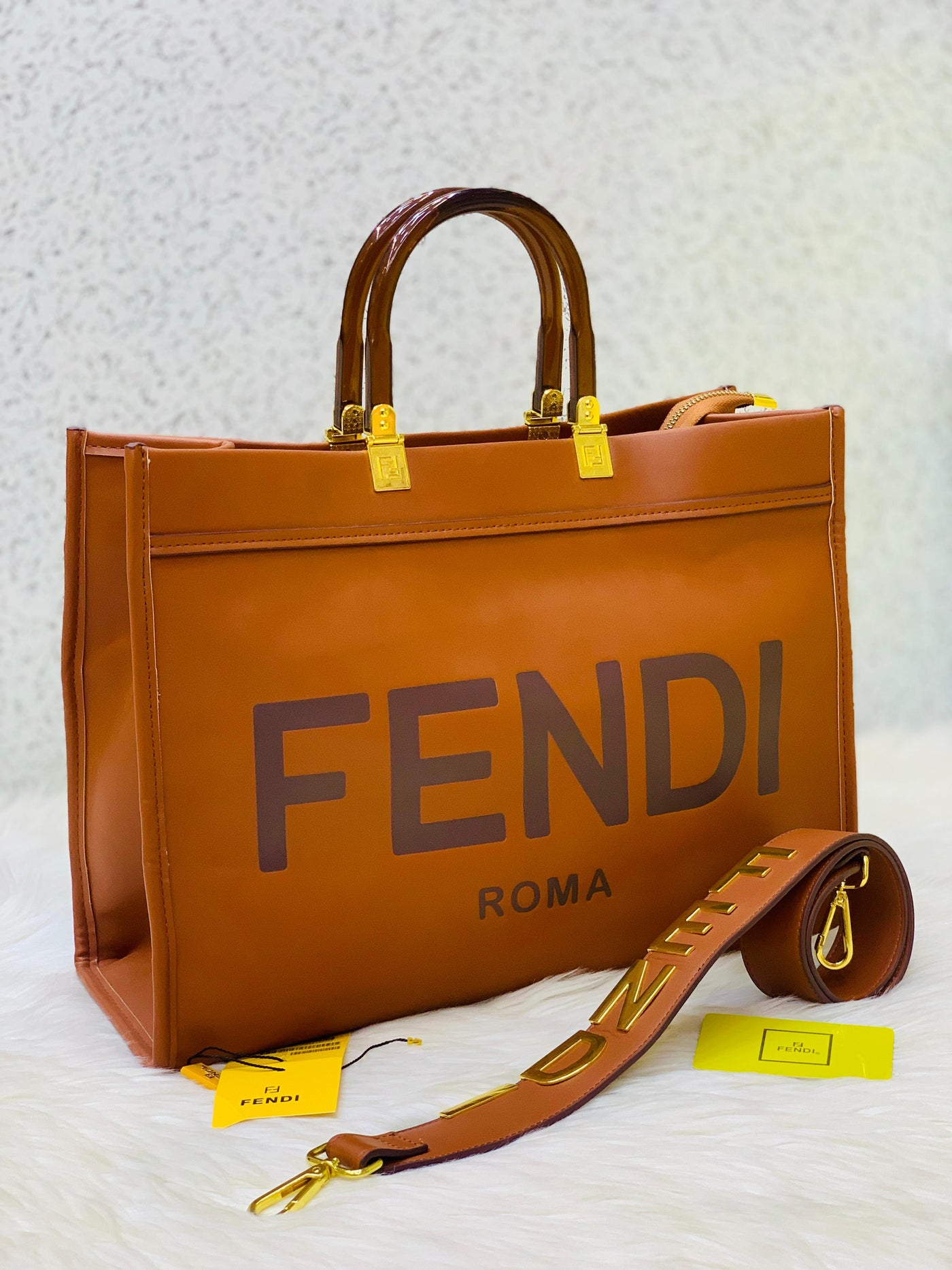 Fendi Sunshine bag Big size with Metal Aplhabets (FENDI) Brown