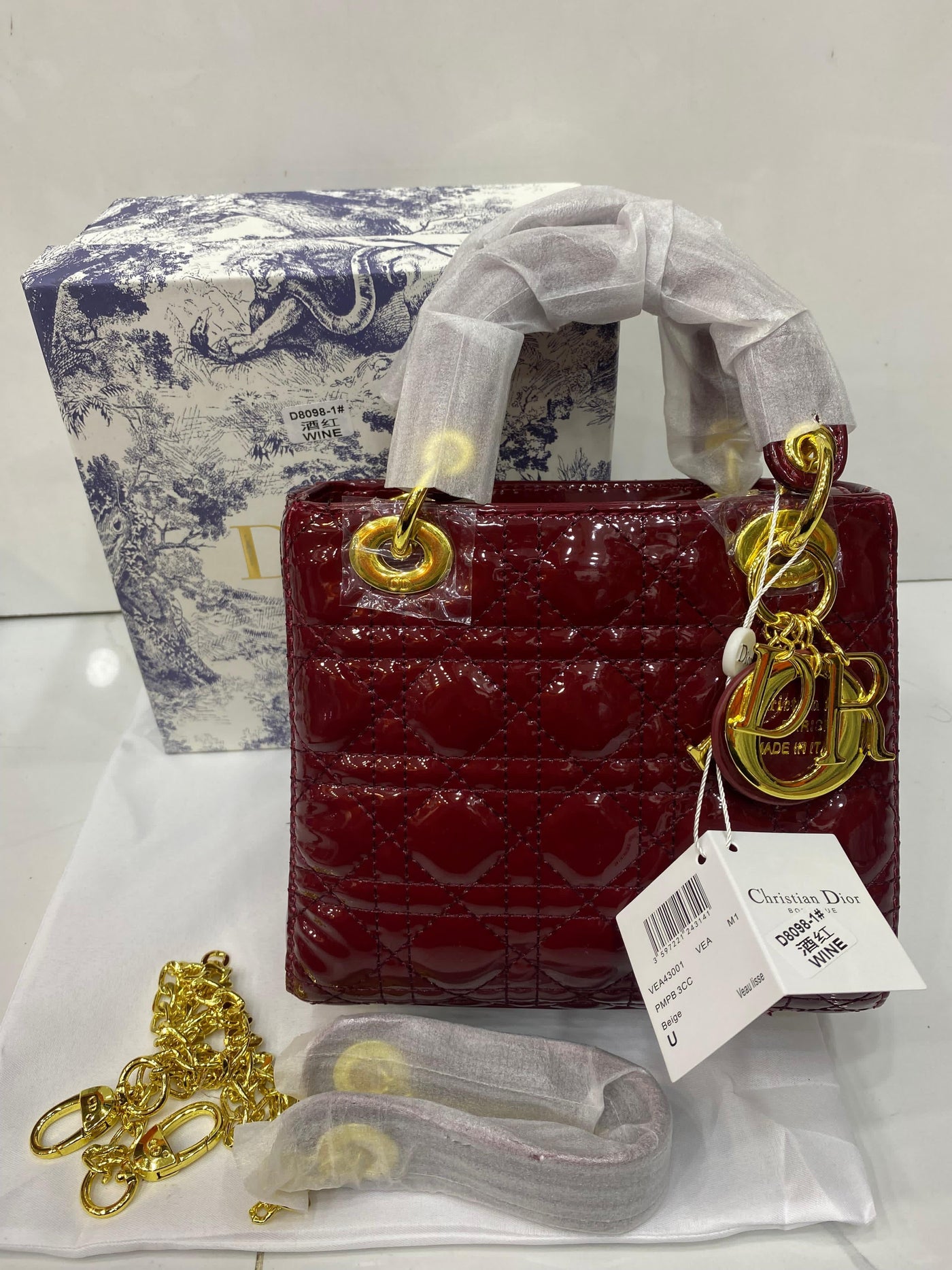 Chris-tian Di-or C-D Lady Bag Medium Size Maroon