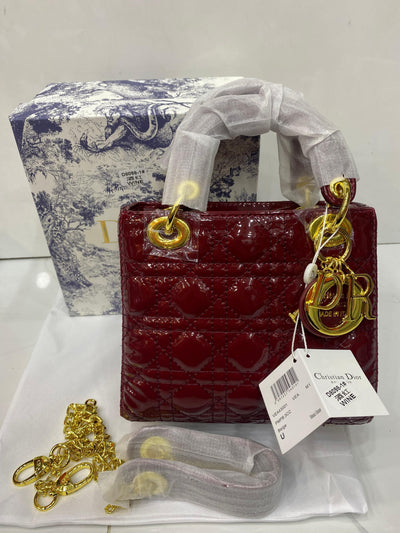 Chris-tian Di-or C-D Lady Bag Medium Size Maroon