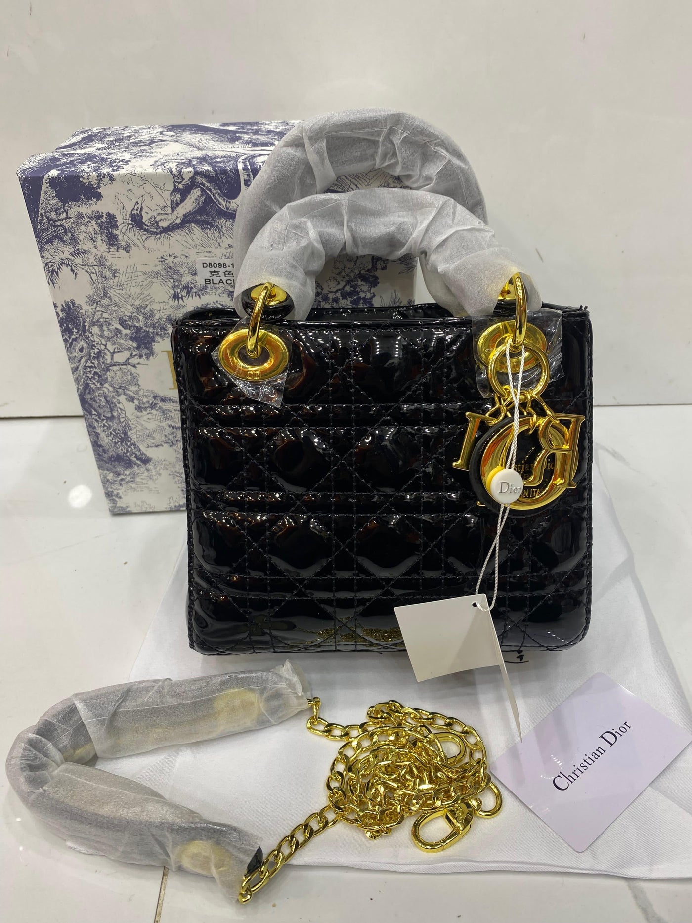 Chris-tian Di-or C-D Lady Bag Medium Size Black