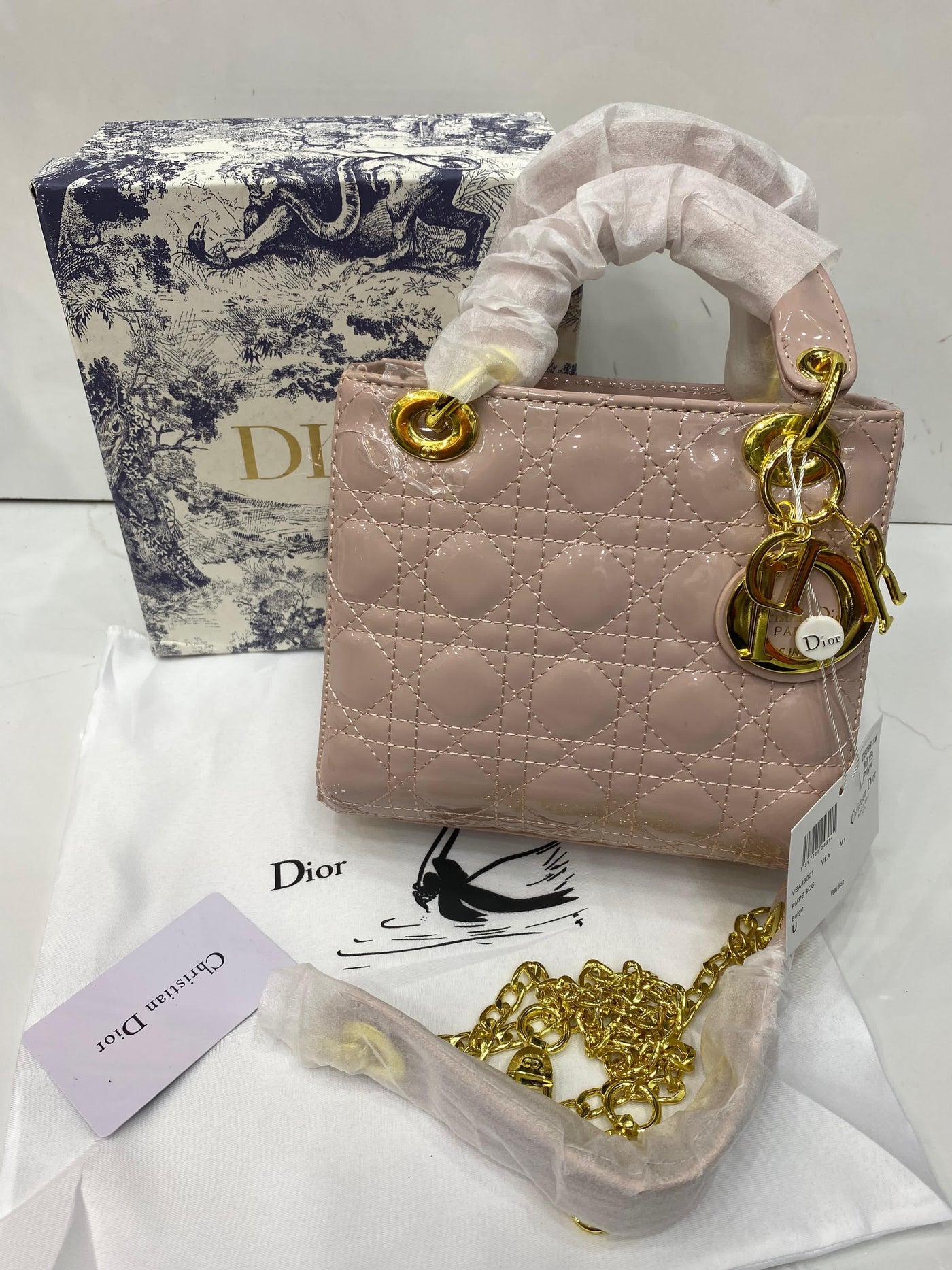 Chris-tian Di-or C-D Lady Bag Medium Size Pink