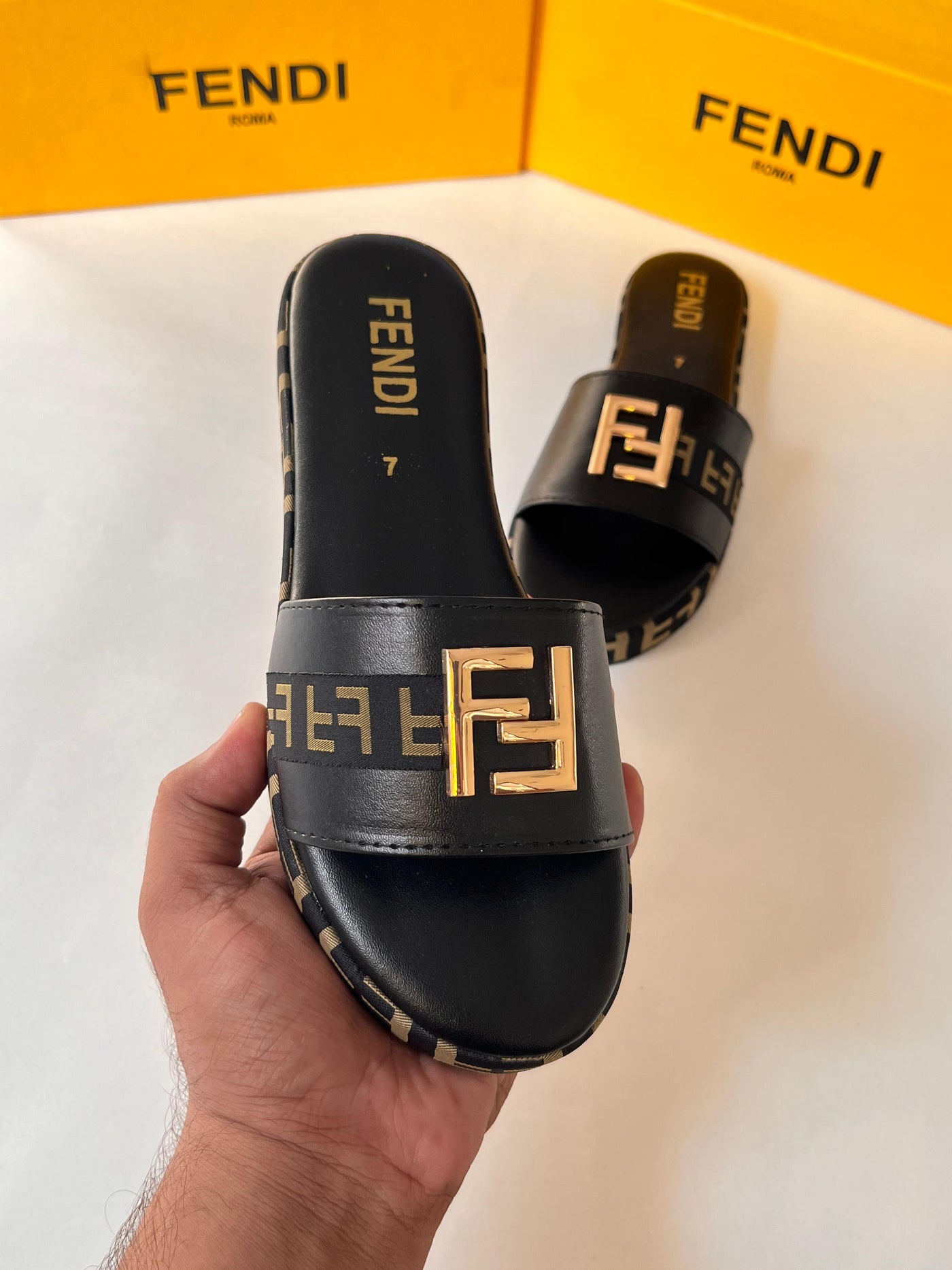Fendi 1 inch's thick slide Wedge Black