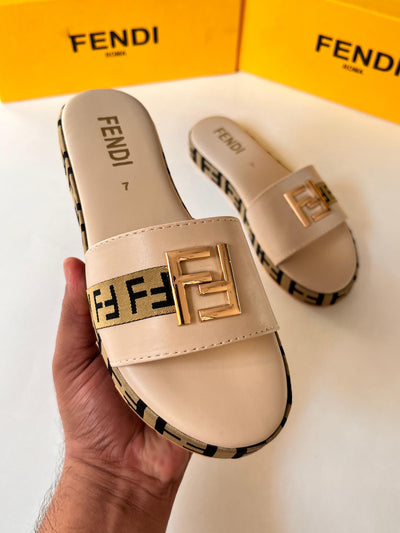 Fendi 1 inch's thick slide Wedge Beige