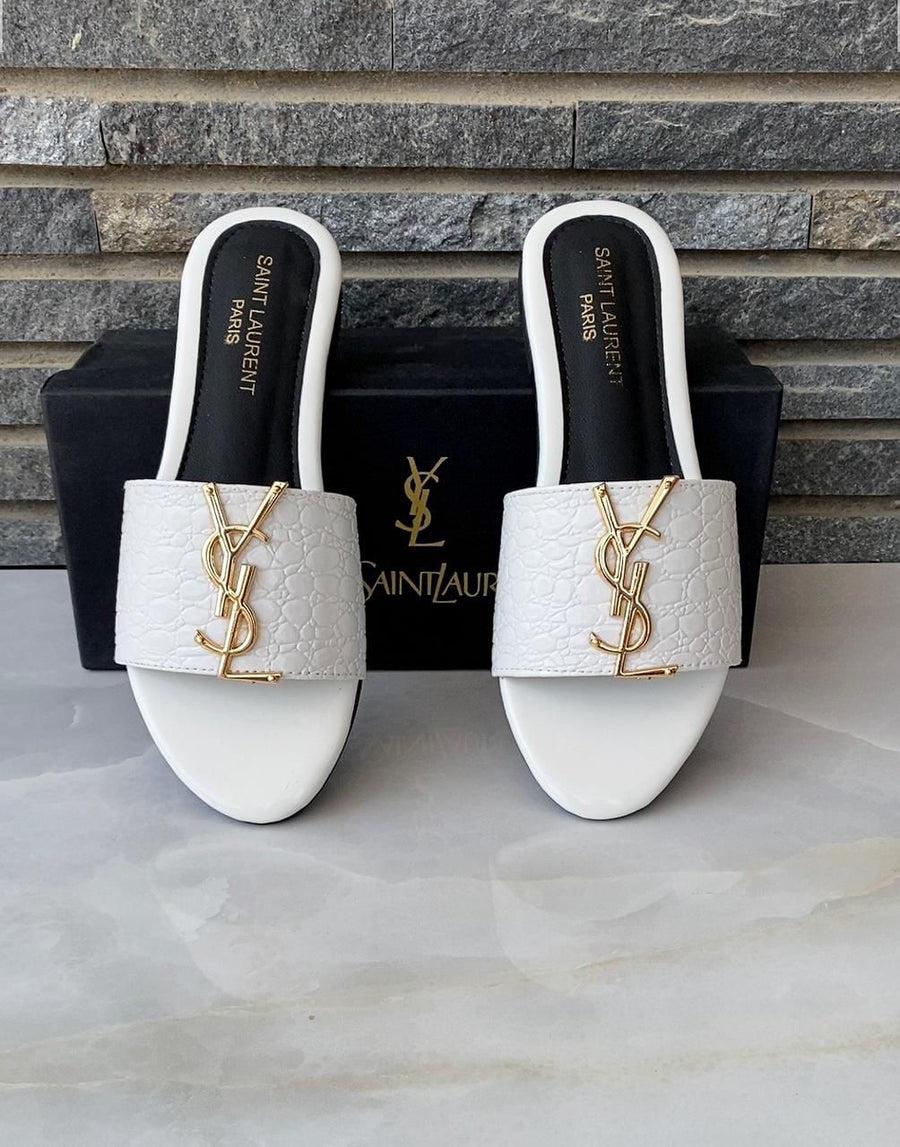 Yves Saint Luarent YSL Slippers White
