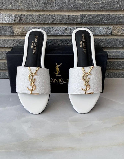 Yves Saint Luarent YSL Slippers White
