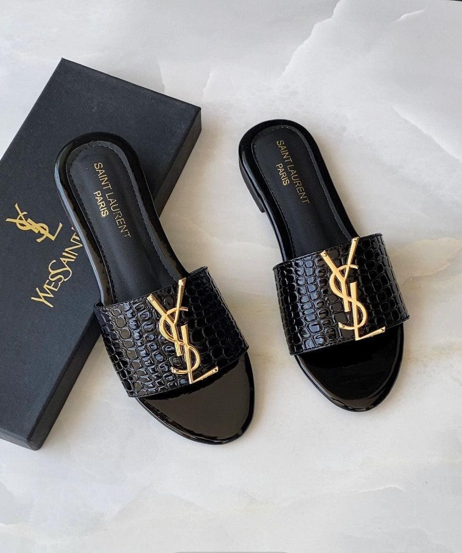 Yves Saint Luarent YSL Slippers Black
