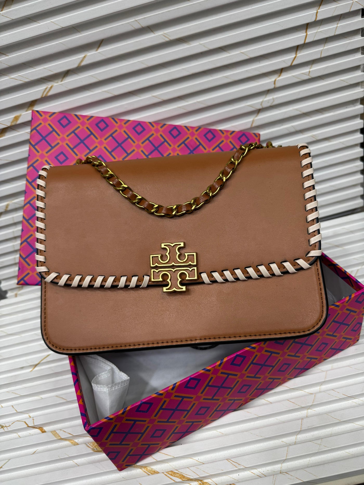 Tory Burch Britten Medium Adjustable Shoulder Bag Brown