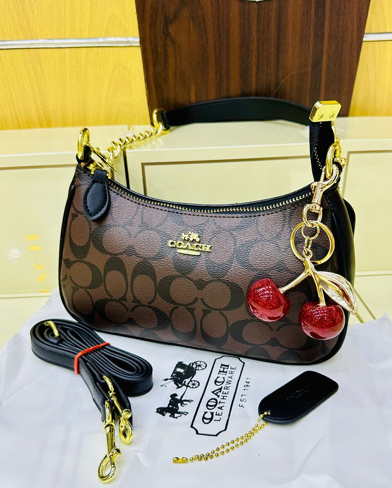Coach Teri Shoulder Bag with Cherry Keychain