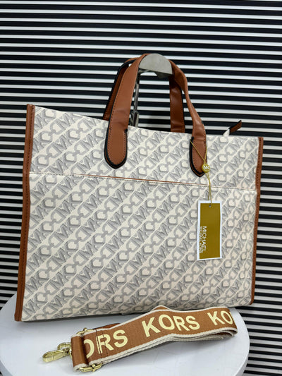 Michael Kors MK Gigi Large Empire Signature Logo Tote Bag White