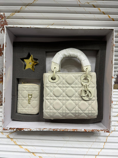 Christian Dior CD Lady Bag with Wallet Matte finished Gift Set White