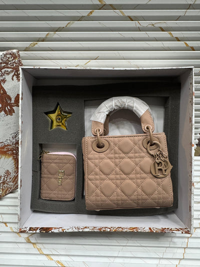 Christian Dior CD Lady Bag with Wallet Matte finished Gift Set Beige
