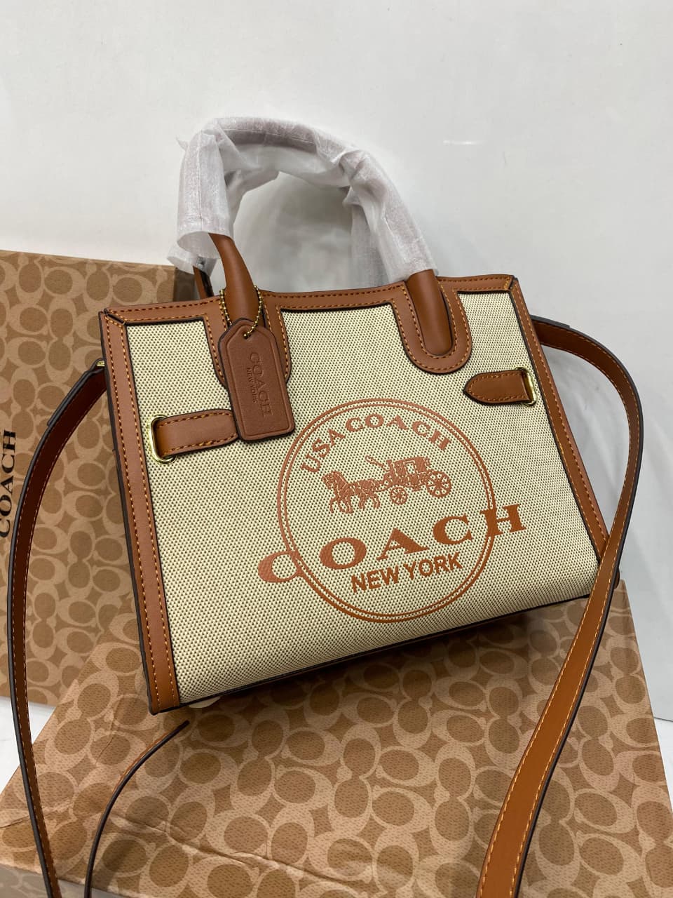 Coach Shoulder Handbag with Long Belt Brown