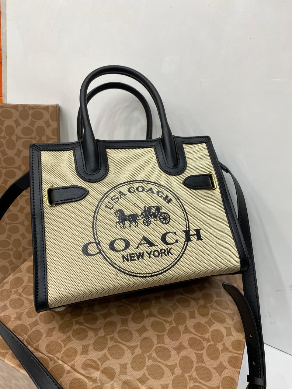 Coach Shoulder Handbag with Long Belt Black