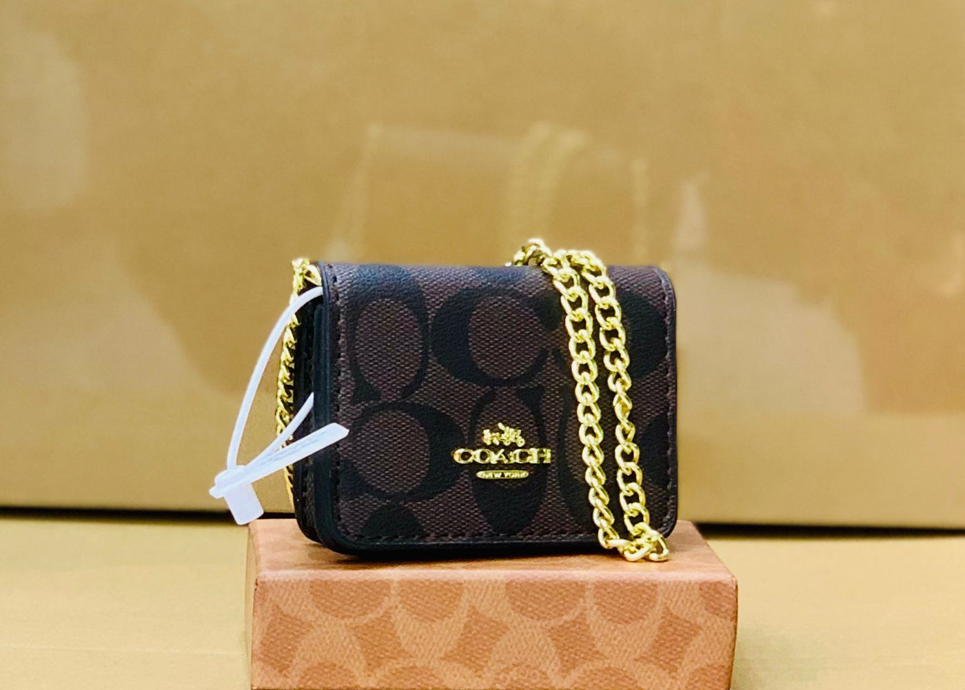 Luxury Co-ach Mini Crossbody Bag with Long Chain