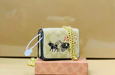 Luxury Co-ach Mini Crossbody Bag with Long Chain