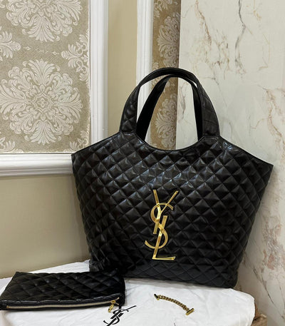 Famous Brand Y-S-L Y-ves Sa-int Lau-rent icare Black Quilted Maxi Big Size Tote bag for Women