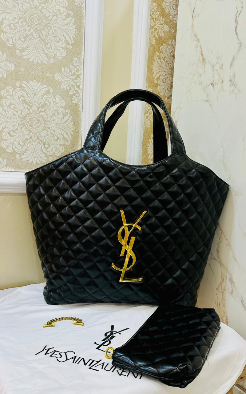 Famous Brand Y-S-L Y-ves Sa-int Lau-rent icare Black Quilted Maxi Big Size Tote bag for Women